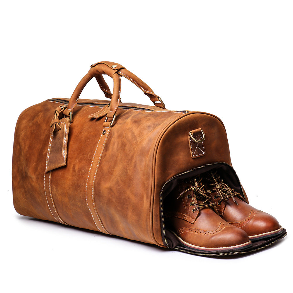 Personalized leather duffel bag with shoe compartment, handmade leathe –  LISABAG