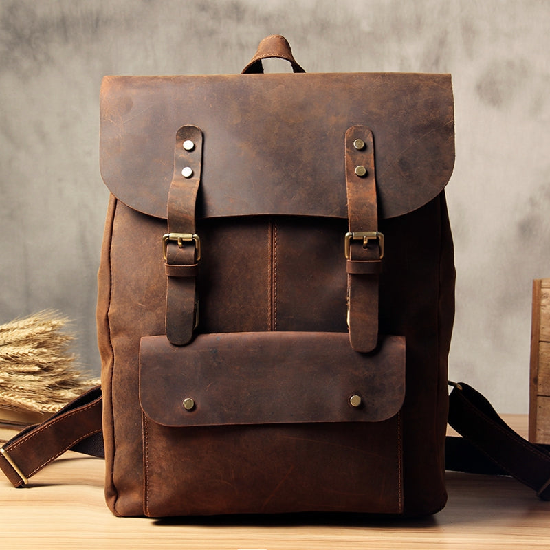 New Fashion Mens Leather Travel Backpack Laptop Vintage School