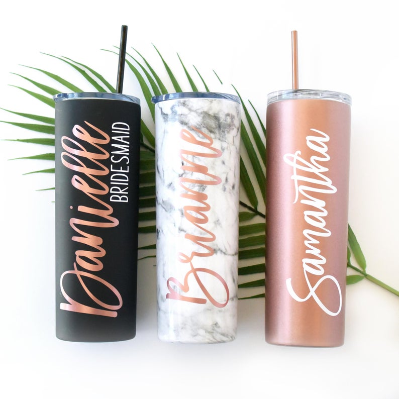 Bridesmaid Tumbler With Straw, Skinny Tumbler for Bridesmaid, Bride Skinny  Tumbler Cup Personalized Skinny Tumbler Bridesmaid Gift Proposal 