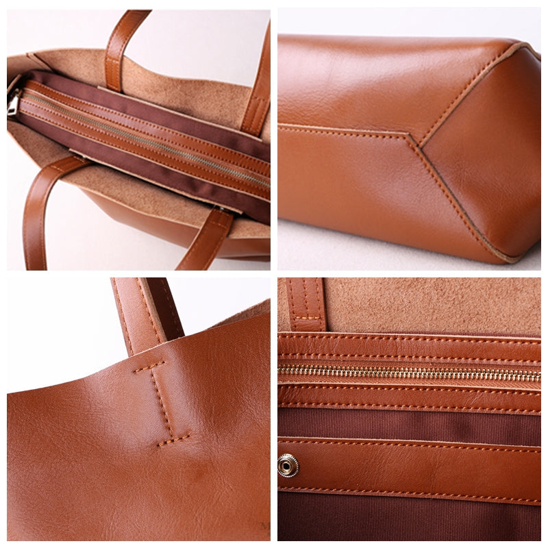 Artisan-Crafted Large Leather Tote Bag with Zipper – Rustico