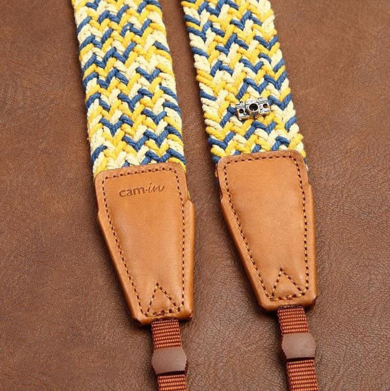 Weaving Style Yellow Handmade Leather Camera Strap 8783 - icambag