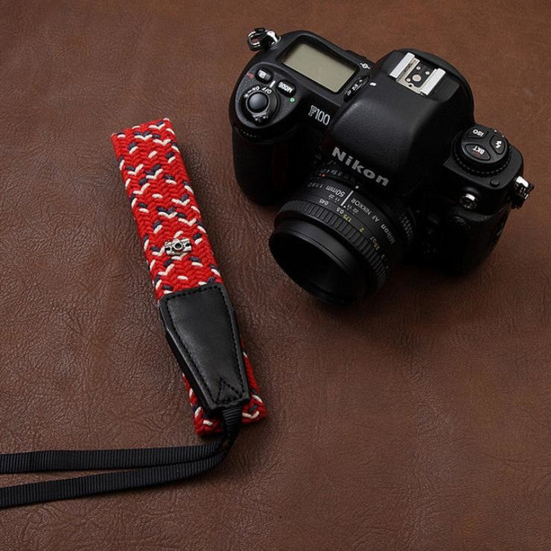 Fashion Weaving Style Red DSLR Sony Nikon Canon Handmade Leather Camera Strap 8796 - icambag
