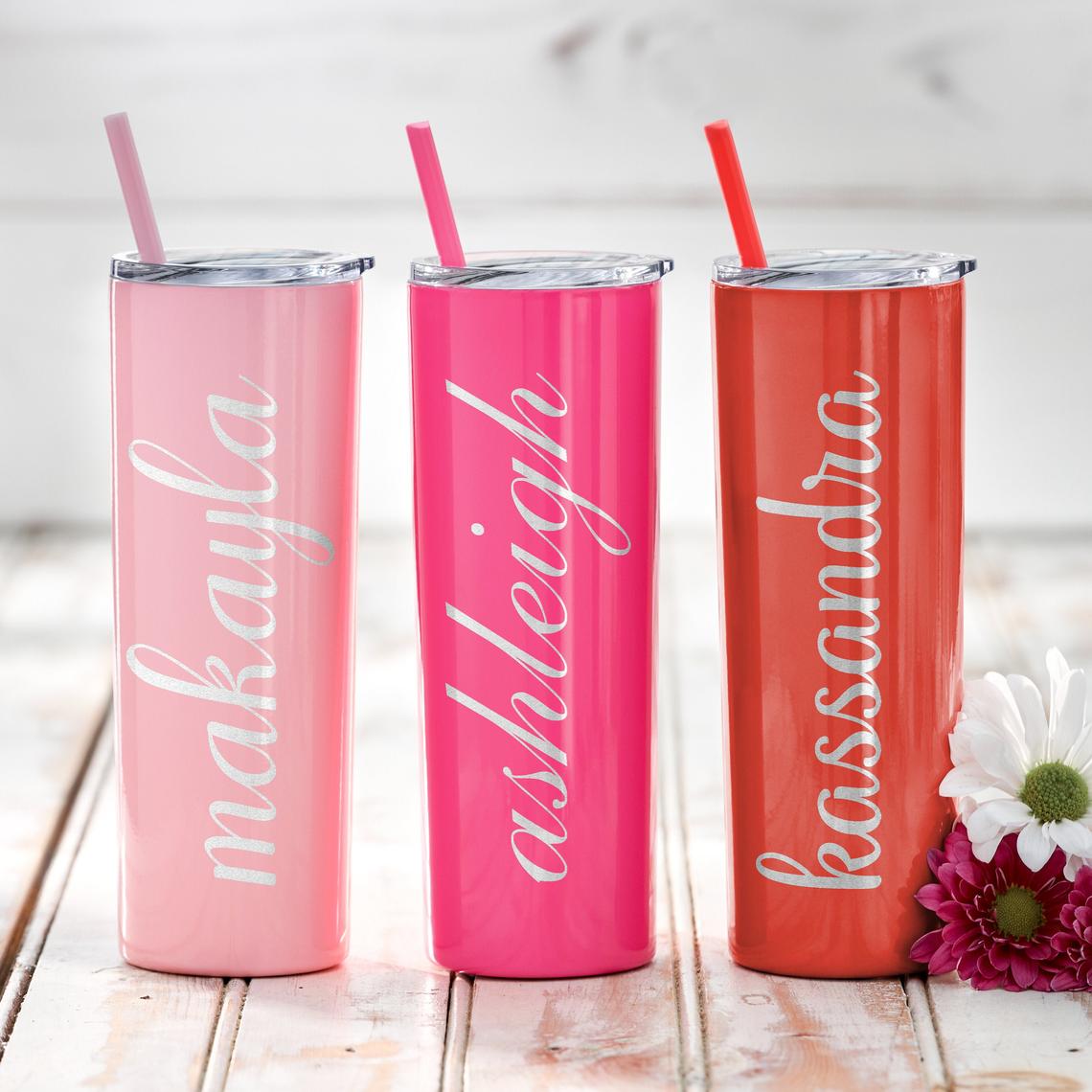 Personalized Tumbler With Lid and Straw, Bridesmaids Gifts