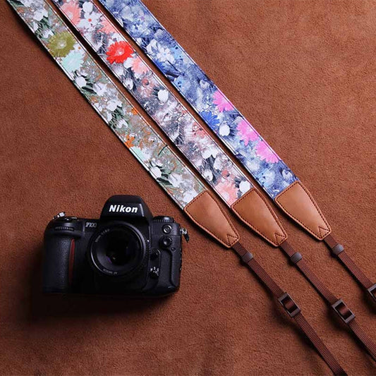 Cotton Cowboy Flower Handmade Leather Camera Strap - icambag