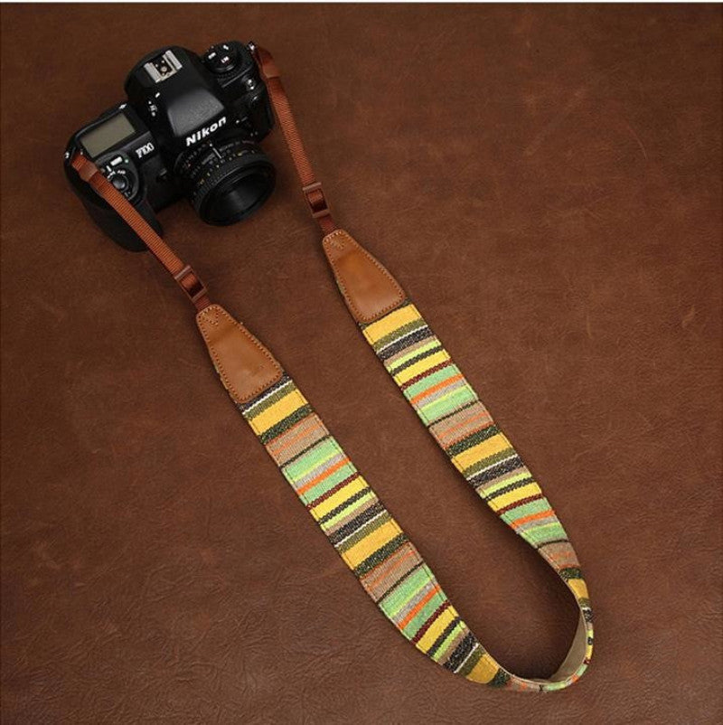 Soft Cotton DSLR Camera Stripe Handmade Leather In Bohemia CS063 - icambag