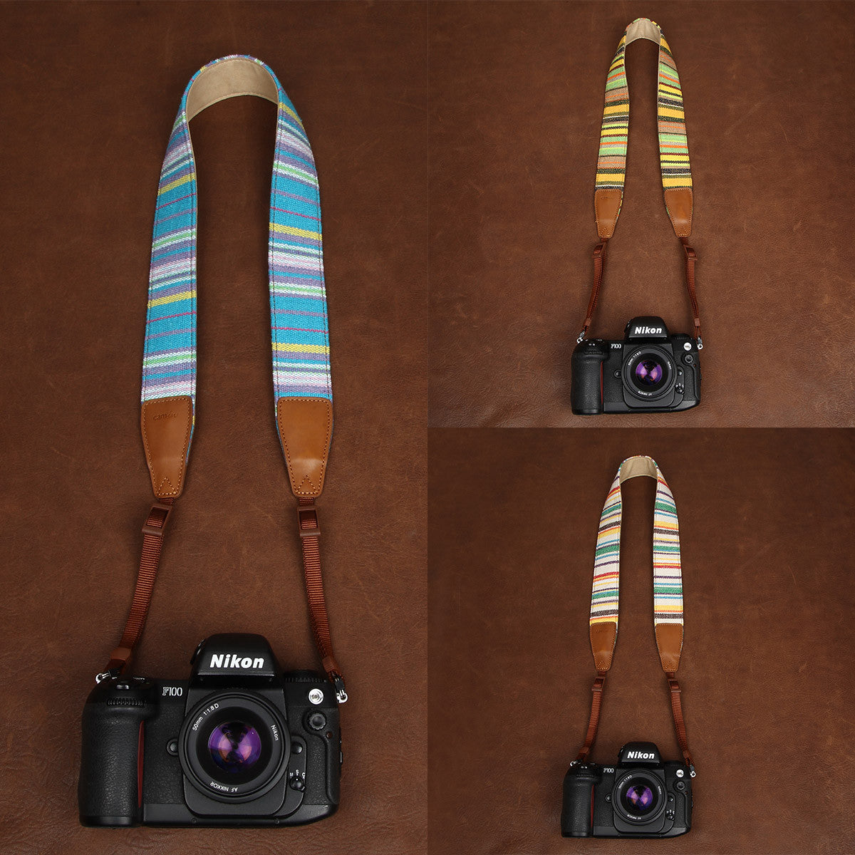 Soft Cotton DSLR Camera Stripe Handmade Leather In Bohemia CS063 - icambag