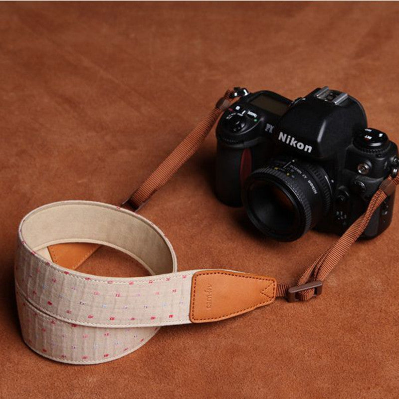 Cotton Dot DSLR Handmade Leather Camera Strap CS076 - icambag