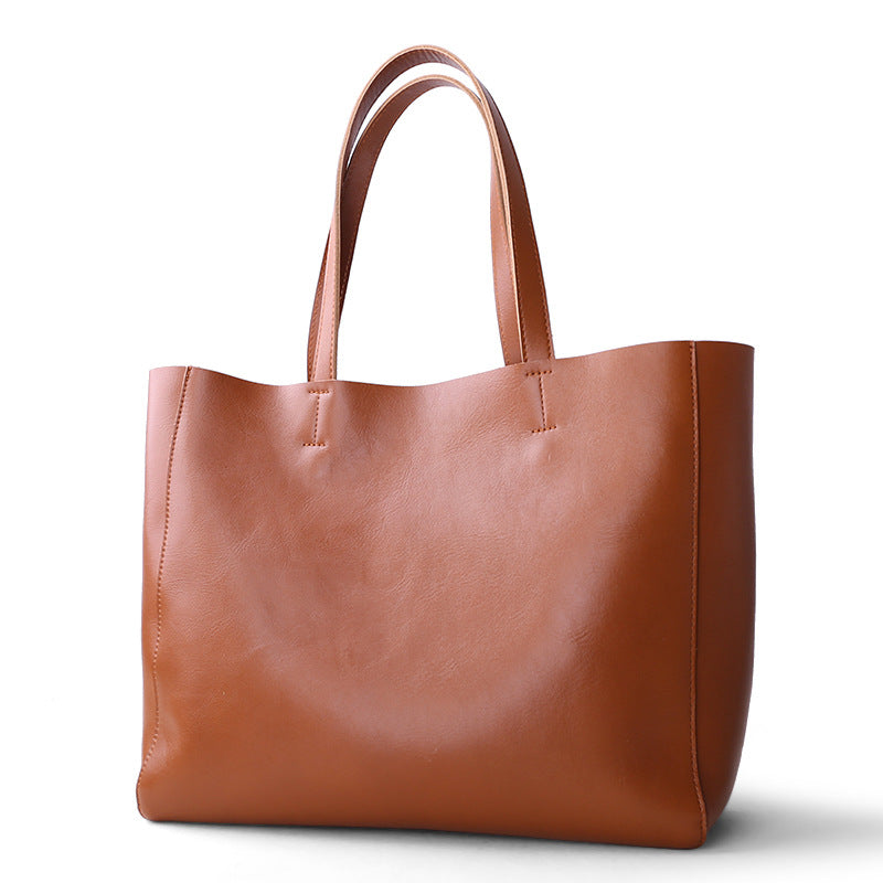 Tan Leather Tote Bag Large Real Leather Shopper Bag with Zipper
