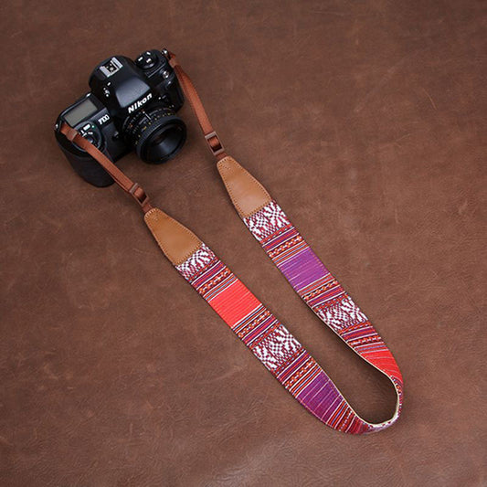 Stripe Colorful Handmade Leather Camera Strap Bohemia Style CS065 - icambag